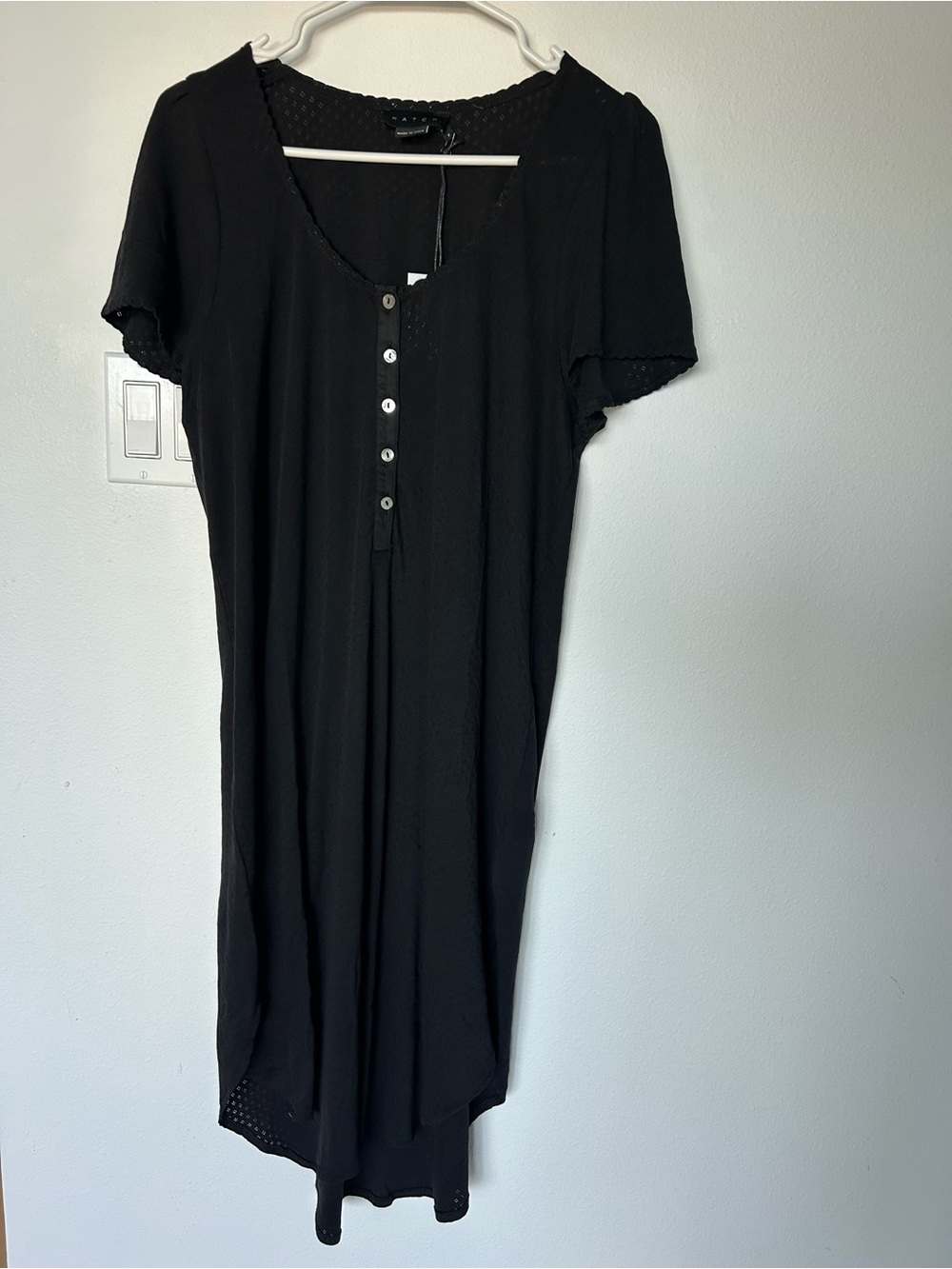 Hatch Pointelle Nightgown Black Short-Sleeve with Button Front size 3, NWT